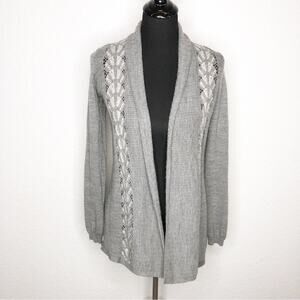 Anthropologie Knitted & Knotted gray open crochet trim wool blend cardigan XS